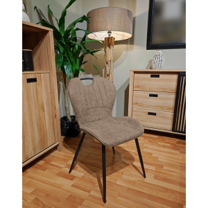 Lot de 2 Chaise Microfibre Marron Taupe aspect vieilli pieds en Métal Noir - WILLY 2