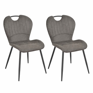 Lot de 2 Chaises Microfibre Gris aspect vieilli pieds en Métal Noir - WILLY 2