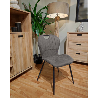 Lot de 2 Chaises Microfibre Gris aspect vieilli pieds en Métal Noir - WILLY 2
