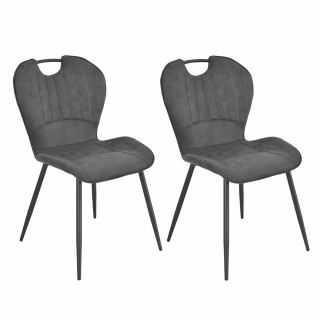 Lot de 2 Chaises Microfibre Gris Anthracite aspect vieilli pieds en Métal Noir - WILLY 2