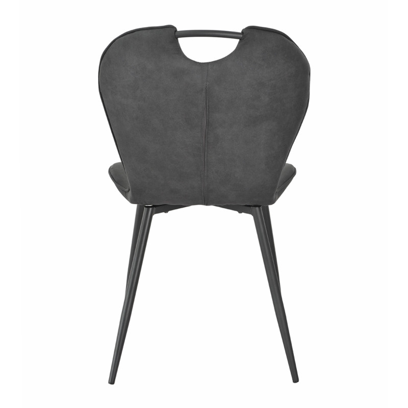 Lot de 2 Chaises Microfibre Gris Anthracite aspect vieilli pieds en Métal Noir - WILLY 2