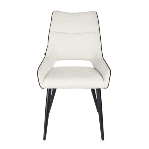 Lot de 2 chaises en tissu écru design avec passepoil en smili noir et 4 pieds en métal noir - ANAIS 2