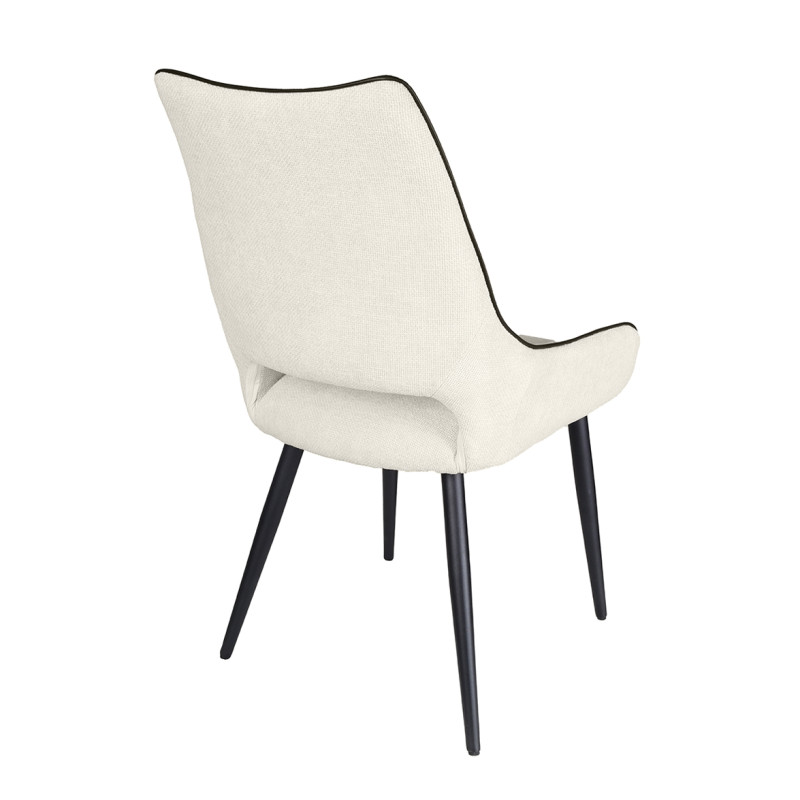 Lot de 2 chaises en tissu écru design avec passepoil en smili noir et 4 pieds en métal noir - ANAIS 2