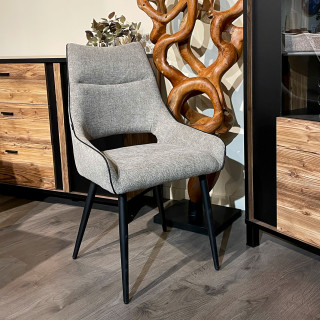 Lot de 2 chaises en tissu taupe design avec passepoil en smili noir et 4 pieds en métal noir - ANAIS 2