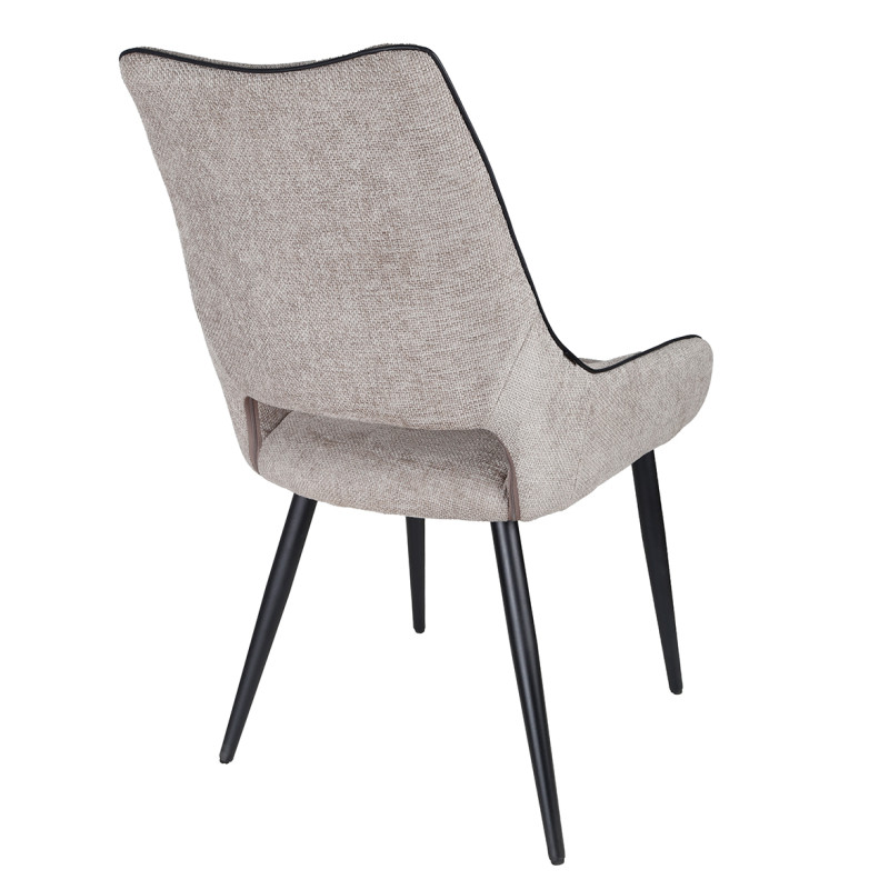 Lot de 2 chaises en tissu taupe design avec passepoil en smili noir et 4 pieds en métal noir - ANAIS 2