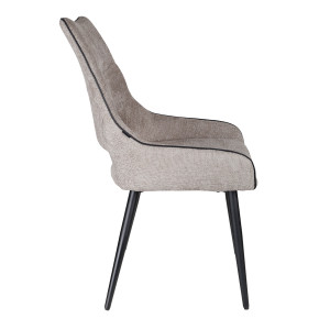 Lot de 2 chaises en tissu taupe design avec passepoil en smili noir et 4 pieds en métal noir - ANAIS 2
