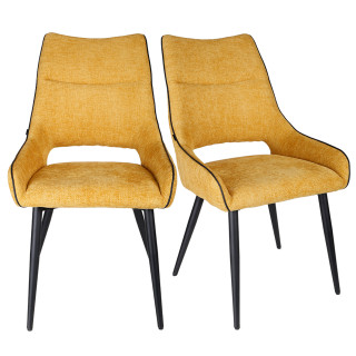 Lot de 2 chaises en tissu jaune design avec passepoil en smili noir et 4 pieds en métal noir - ANAIS 2