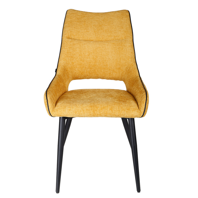 Lot de 2 chaises en tissu jaune design avec passepoil en smili noir et 4 pieds en métal noir - ANAIS 2