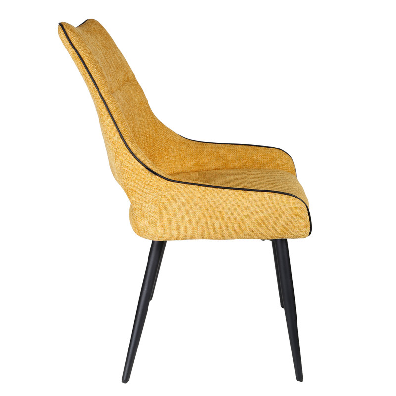 Lot de 2 chaises en tissu jaune design avec passepoil en smili noir et 4 pieds en métal noir - ANAIS 2