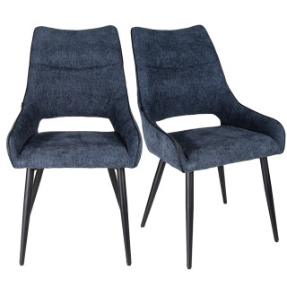 Lot de 2 chaisess en tissu bleu design avec passepoil en smili noir et 4 pieds en métal noir - ANAIS 2