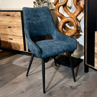 Lot de 2 chaisess en tissu bleu design avec passepoil en smili noir et 4 pieds en métal noir - ANAIS 2