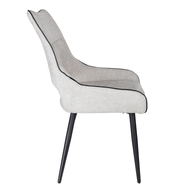 Lot de 2 chaises en tissu gris clair design avec passepoil en smili noir et 4 pieds en métal noir - ANAIS 2