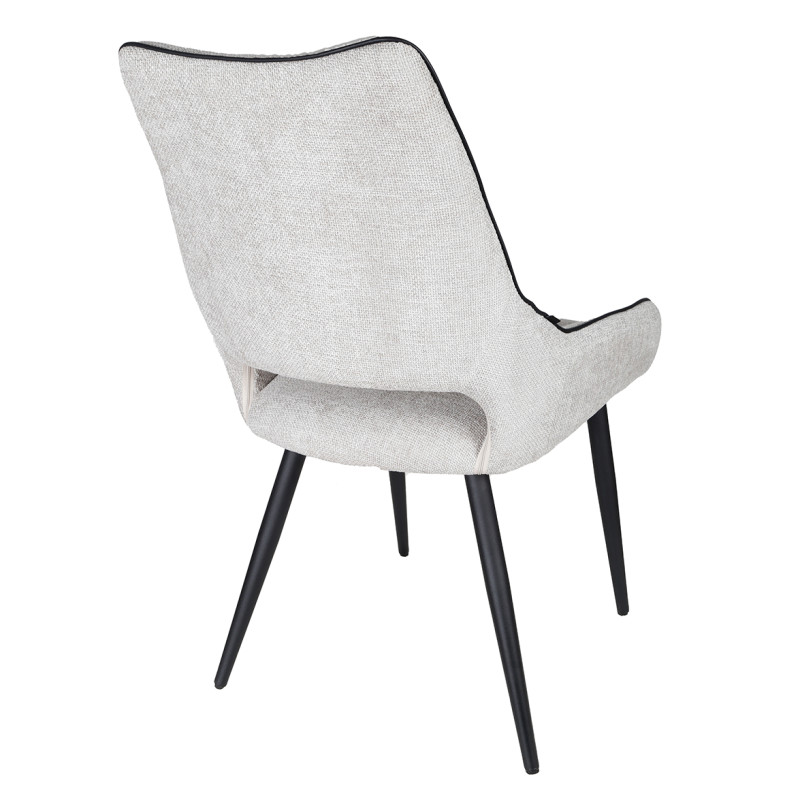 Lot de 2 chaises en tissu gris clair design avec passepoil en smili noir et 4 pieds en métal noir - ANAIS 2