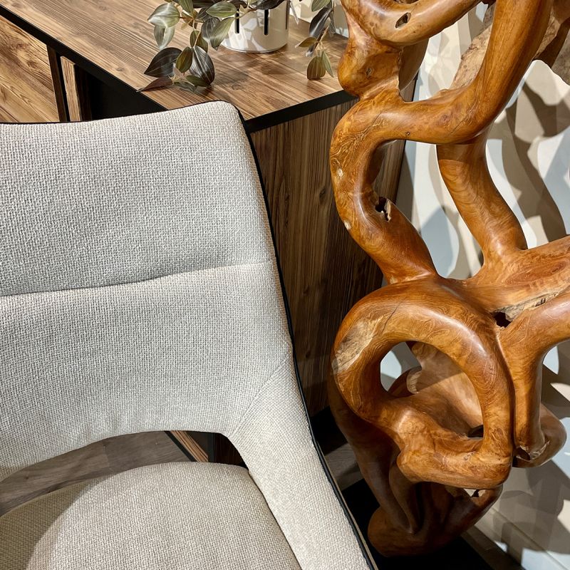 Lot de 2 chaises en tissu écru design avec passepoil en smili noir et 4 pieds en métal noir - ANAIS 2