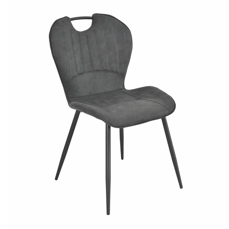 Lot de 2 Chaises Microfibre Gris Anthracite aspect vieilli pieds en Métal Noir - WILLY 2