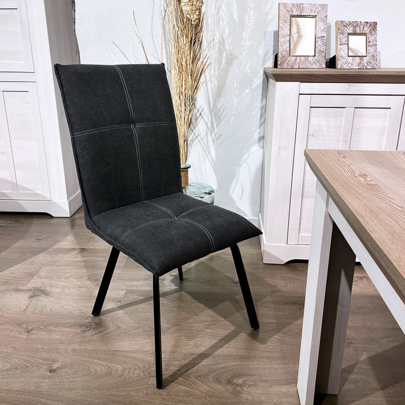 Lot de 2 chaises en tissu classique gris anthracite avec pieds métal noir – ARIA 2
