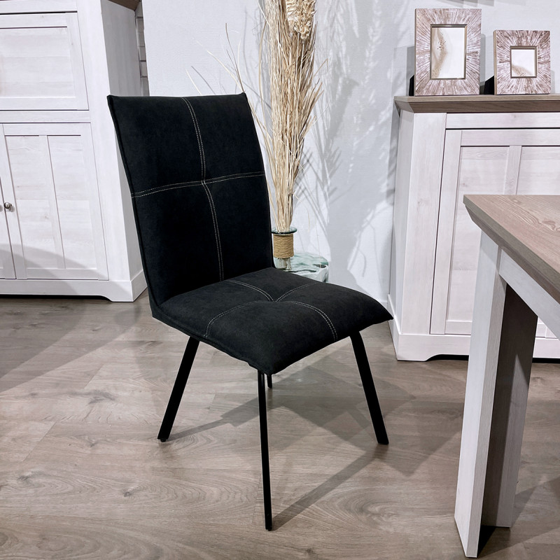 Lot de 2 chaises en tissu classique noir avec pieds métal noir – ARIA 2