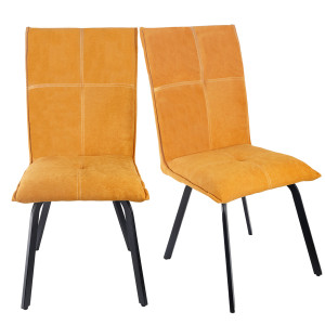 Lot de 2 chaises en tissu classique jaune moutarde avec pieds métal noir – ARIA 2