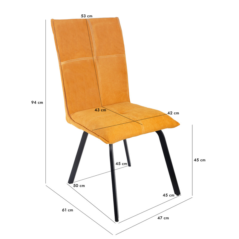 Lot de 2 chaises en tissu classique jaune moutarde avec pieds métal noir – ARIA 2