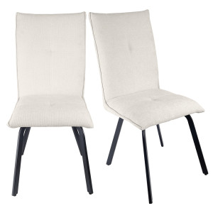 Lot de 2 chaises en tissu effet maille écru beige avec pieds métal noir – ARIA 2