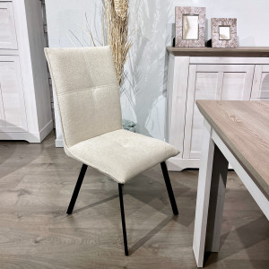 Lot de 2 chaises en tissu effet maille écru beige avec pieds métal noir – ARIA 2