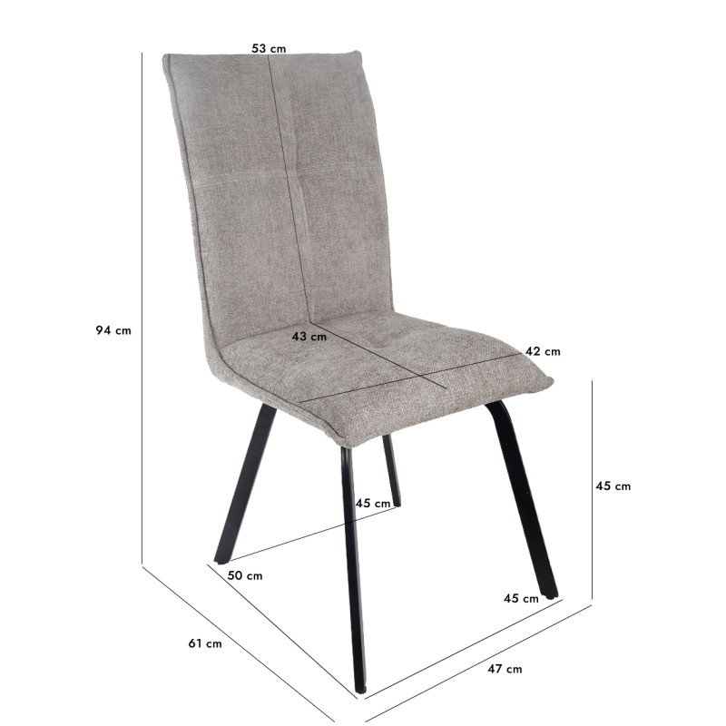 Lot de 2 chaises en tissu effet maille marron taupe avec pieds métal noir – ARIA 2