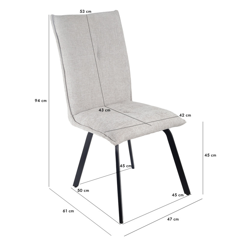Lot de 2 chaises en tissu effet maille gris clair avec pieds métal noir – ARIA 2