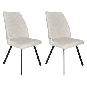 Lot de 2 chaises en tissu beige doux et épais avec dossier haut pieds métal noir - FUZO 2