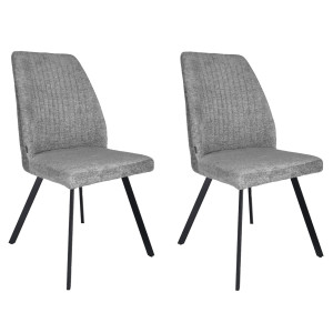Lot de 2 chaises en tissu gris doux et épais avec dossier haut pieds métal noir - FUZO 2