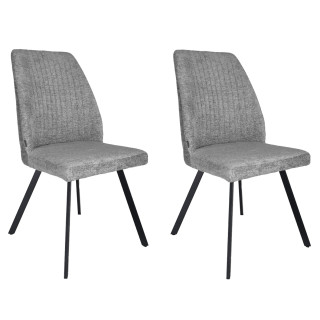 Lot de 2 chaises en tissu gris doux et épais avec dossier haut pieds métal noir - FUZO 2
