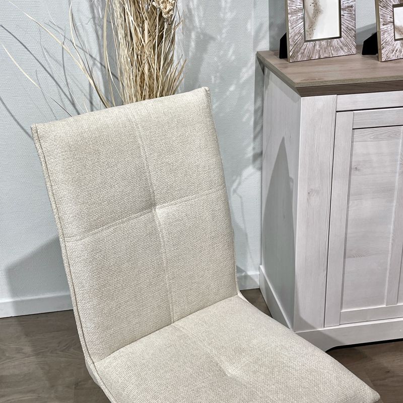 Lot de 2 chaises en tissu effet maille écru beige avec pieds métal noir – ARIA 2