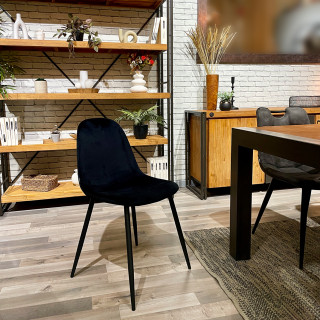 Lot de 2 chaises de repas en tissu velours noir avec pieds métal noir – BIBA 2