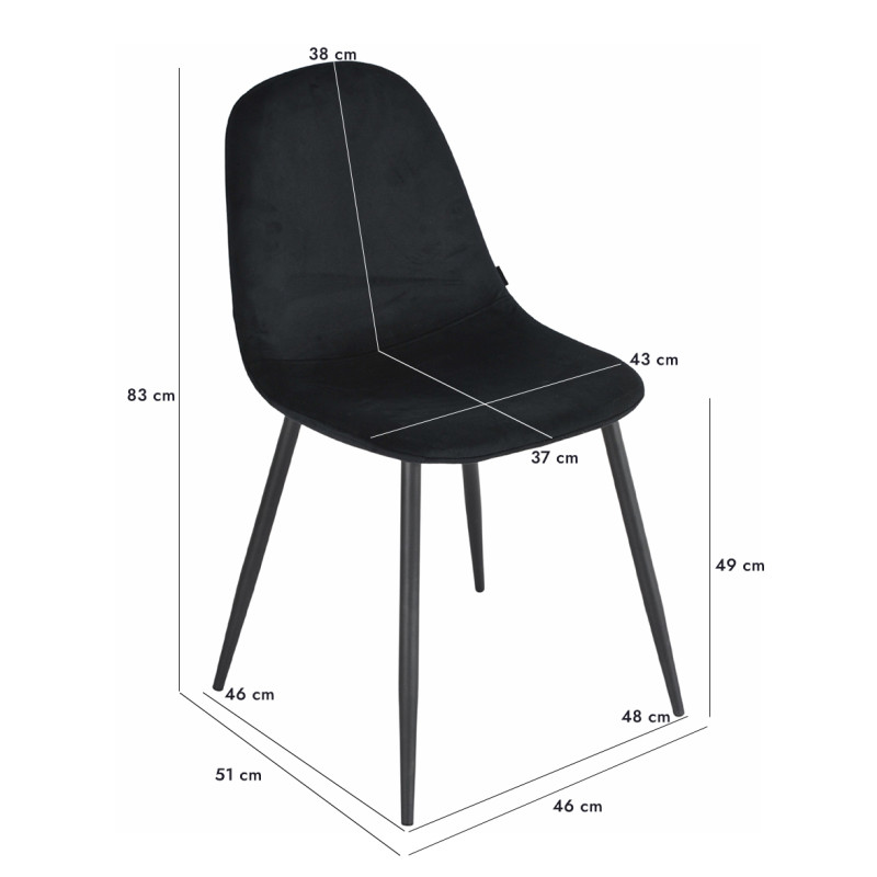 Lot de 2 chaises de repas en tissu velours noir avec pieds métal noir – BIBA 2