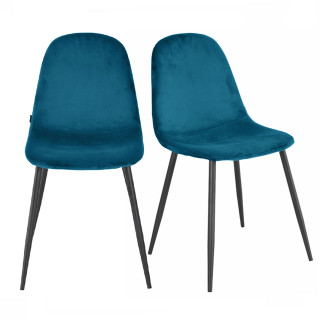 Lot de 2 chaises de repas en tissu velours bleu canard avec pieds métal noir – BIBA 2