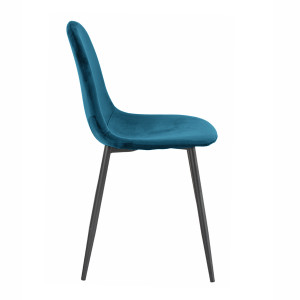 Lot de 2 chaises de repas en tissu velours bleu canard avec pieds métal noir – BIBA 2