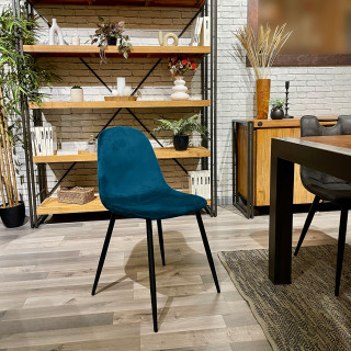 Lot de 4 chaises de repas en tissu velours bleu canard avec pieds métal noir – BIBA 2