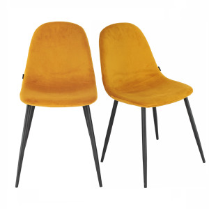 Lot de 2 chaises de repas en tissu velours jaune moutarde avec pieds métal noir – BIBA 2