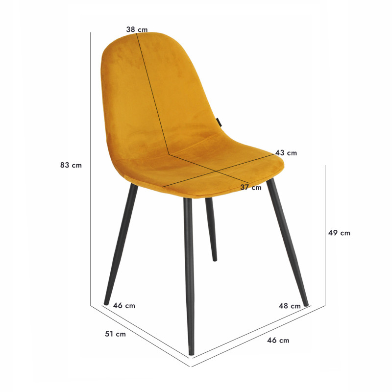 Lot de 2 chaises de repas en tissu velours jaune moutarde avec pieds métal noir – BIBA 2