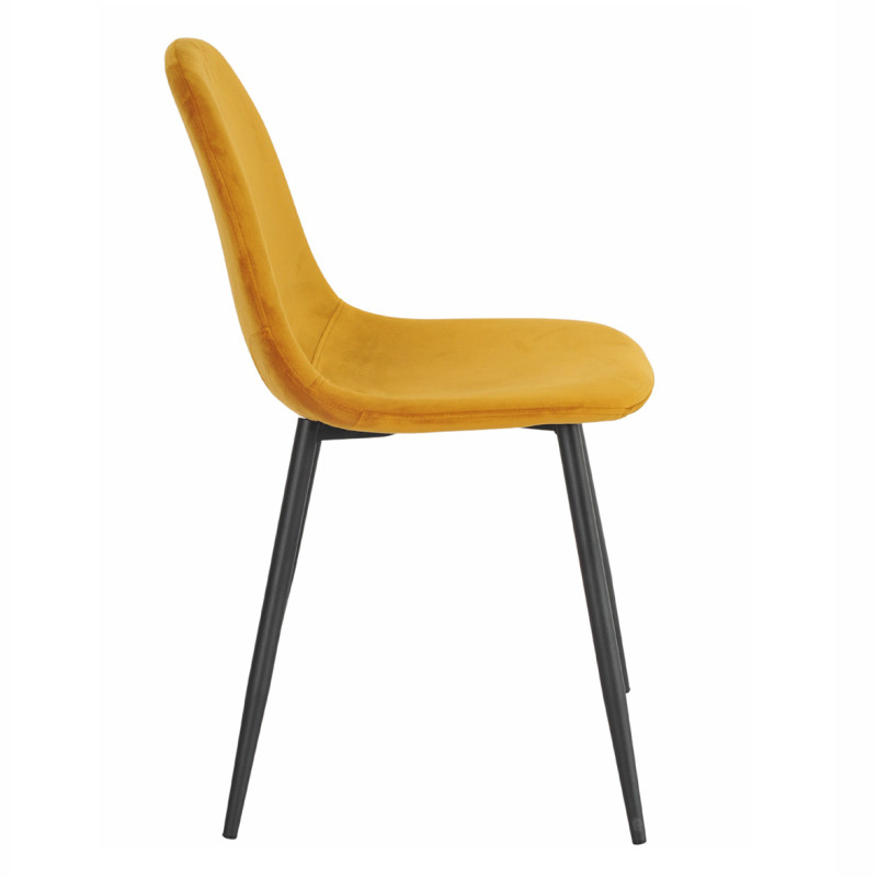 Lot de 2 chaises de repas en tissu velours jaune moutarde avec pieds métal noir – BIBA 2