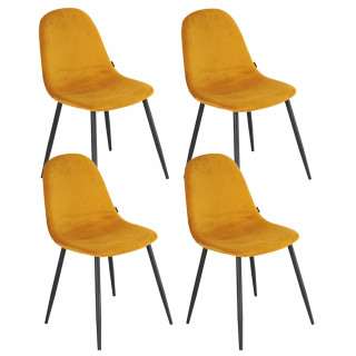 Lot de 4 chaises de repas en tissu velours jaune moutarde avec pieds métal noir – BIBA 2