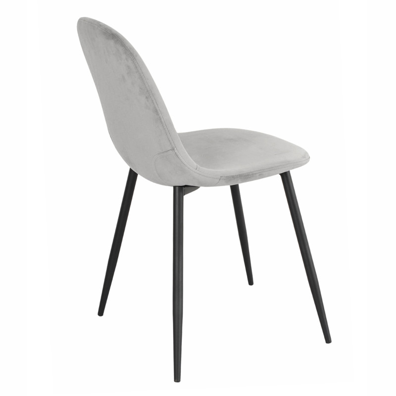 Lot de 2 chaises de repas en tissu velours gris clair avec pieds métal noir – BIBA 2
