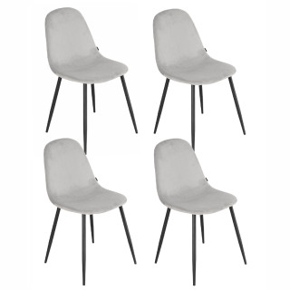 Lot de 4 chaises de repas en tissu velours gris clair avec pieds métal noir – BIBA 2