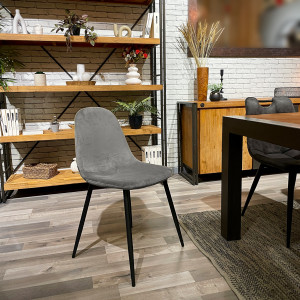 Lot de 2 chaises de repas en tissu velours gris anthracite avec pieds métal noir – BIBA 2