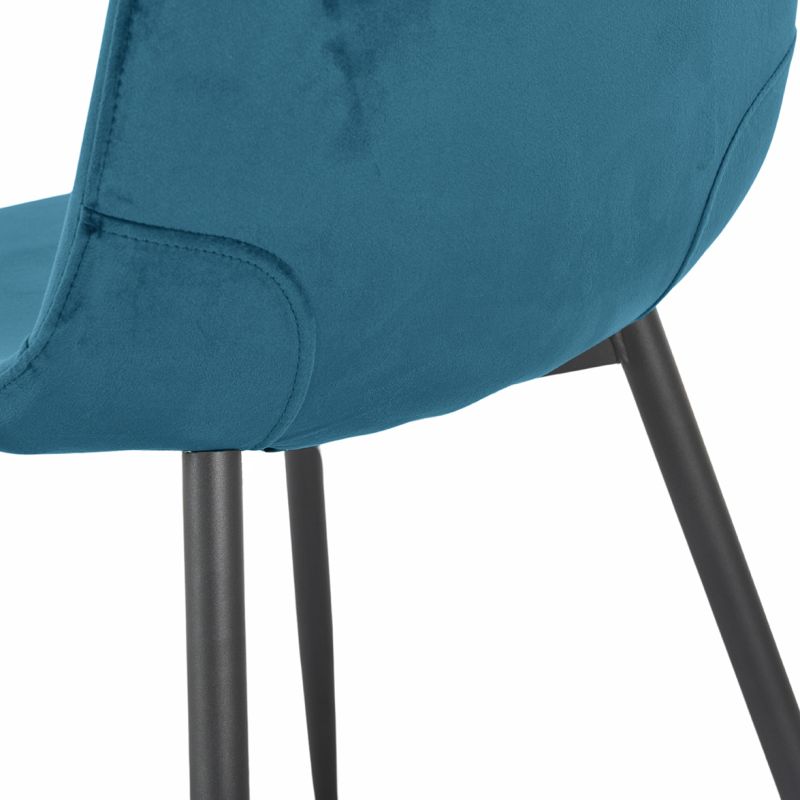 Lot de 4 chaises de repas en tissu velours bleu canard avec pieds métal noir – BIBA 2