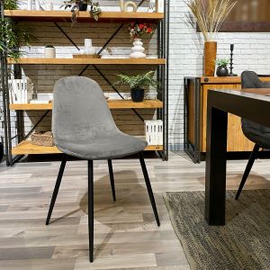 Lot de 2 chaises de repas en tissu velours gris anthracite avec pieds métal noir – BIBA 2