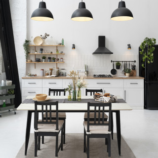 Table 160 cm en céramique blanc marbré et pieds évasés métal noir - RYDER 2