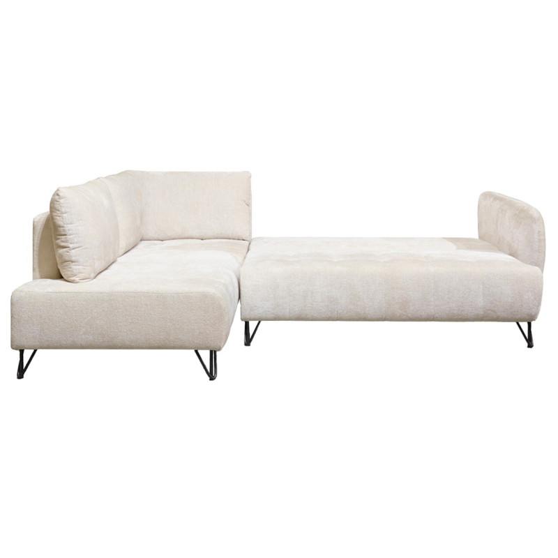 Canapé 3 Places Convertible Angle Gauche 265 cm Tissu Côtelé Écru Pieds Métal Noir - SAMUEL