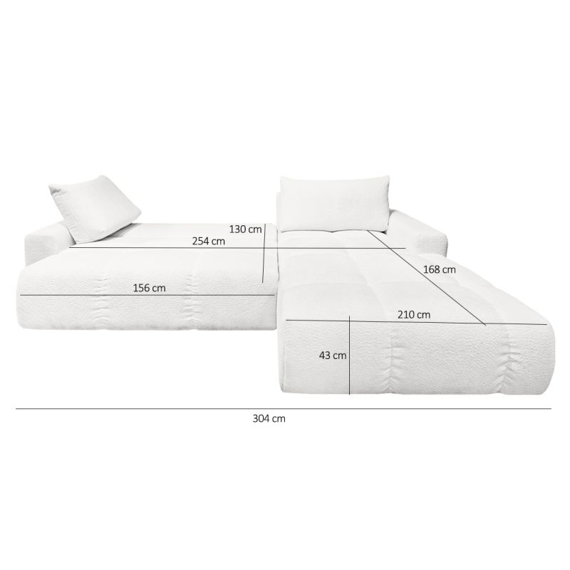 Canapé d'angle droit convertible tissu bouclette blanc 304 cm - VOLT