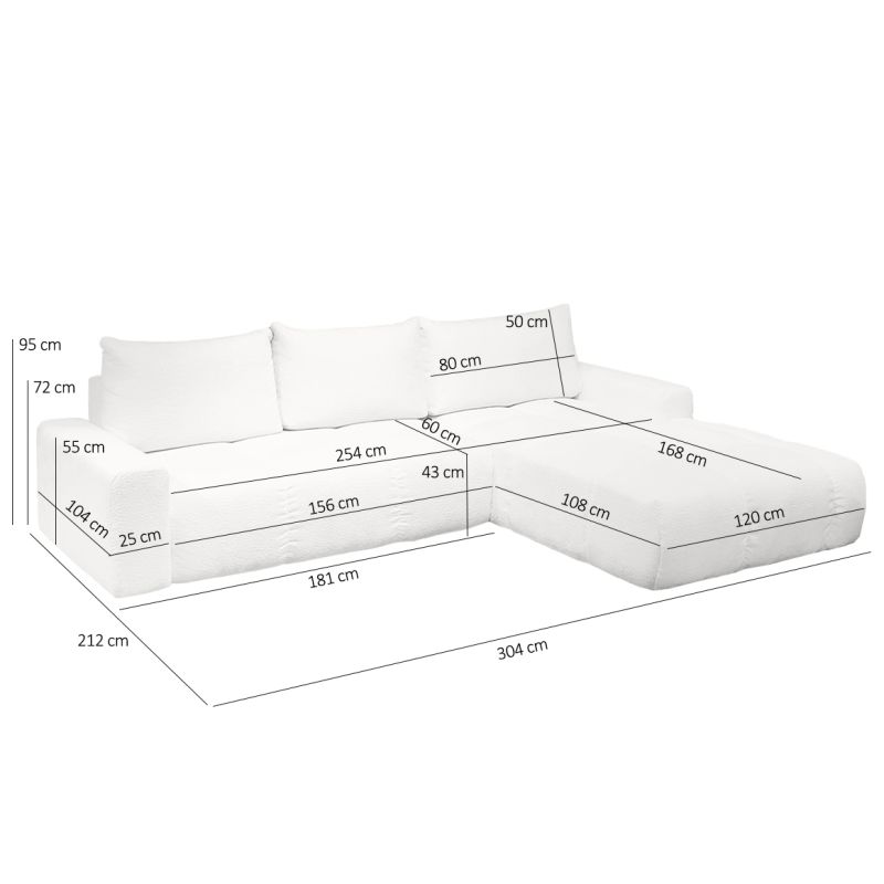 Canapé d'angle droit convertible tissu bouclette blanc 304 cm - VOLT