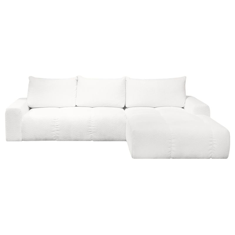 Canapé d'angle droit convertible tissu bouclette blanc 304 cm - VOLT